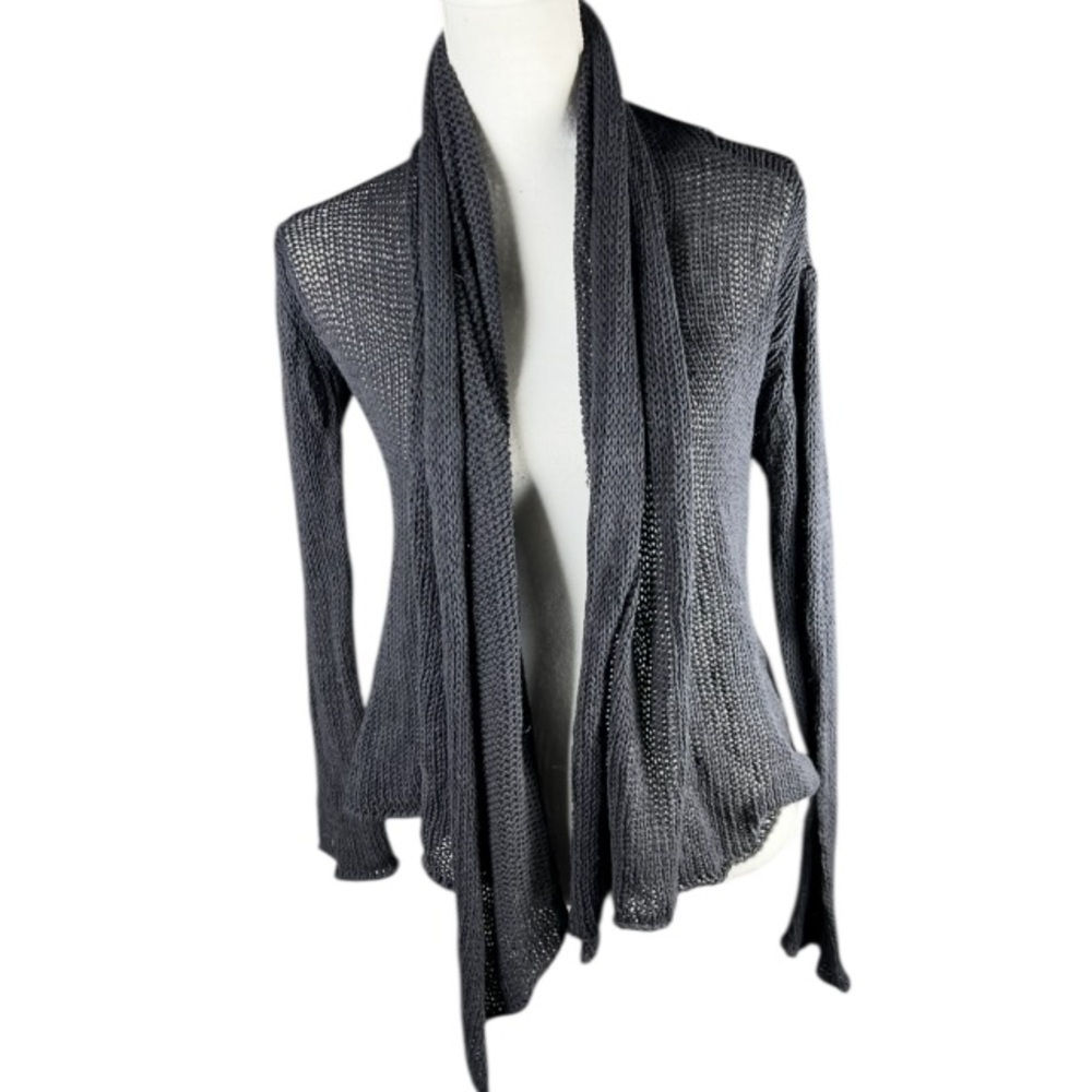 Wooden Ships Cardigan Womens Small/Medium Black Knit Open Front Waterfall Classy
